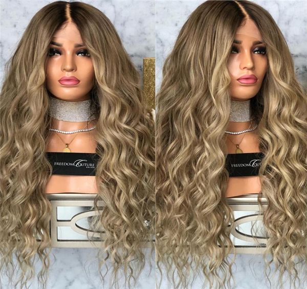 

shuowen 26 inches deep wave synthetic remy hair wig dark blonde simulation human hair perruque machine made soft wig1649402792, Black
