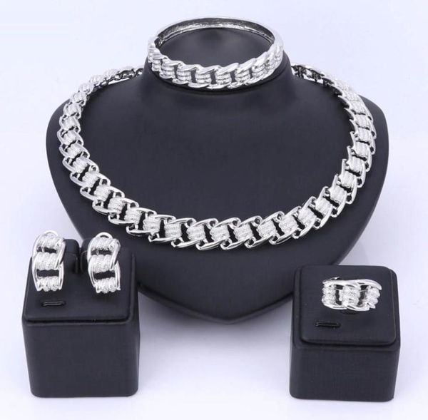 

african beads dubai gold color chain earrings bracelet ring set luxury elegant necklace jewelry sets for wedding party gift6685831, Slivery;golden