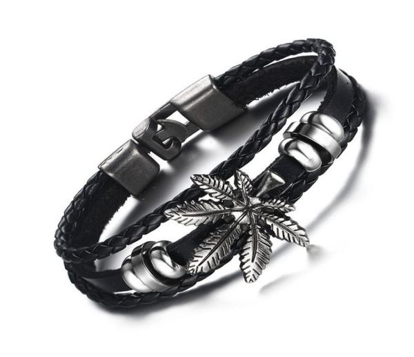 

men039s leather bracelet european and american retro multilayer leather bracelet maple leaf leather bracelet gd9043830878, Golden;silver