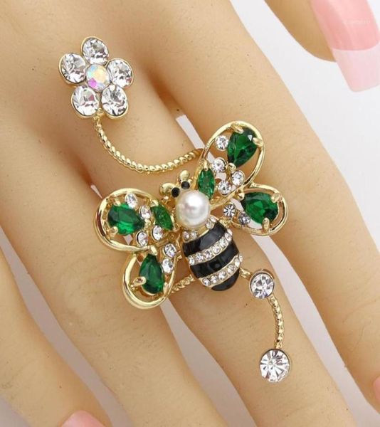 

exquisite women bee spiral ring gold color cubic zirconia insect animal flower wedding female finger ring trendy stack jewelry14086382, Golden;silver