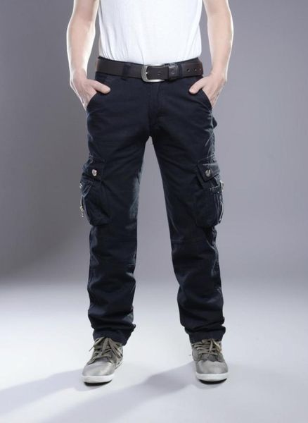 

spring big pockets thick men039s cargo pants baggy pants cotton trousers for men male military camouflage tactical pant5778316, Black