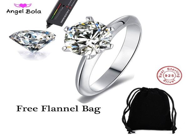 

100 925 sterling silver moissanite certified diamond ring test canon classic round design de color vvs clarity timeless feminine 4744153, Golden;silver