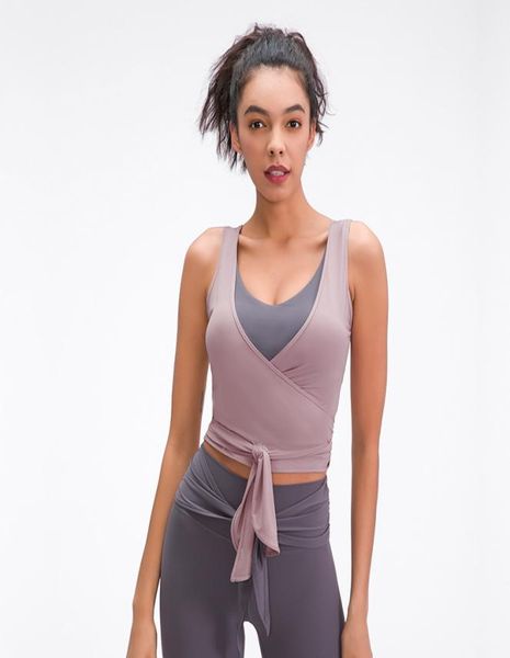 

2021 new irregular ribbon yoga vest elastic slim sports running fitness female shirts stretch slim running gym 131333