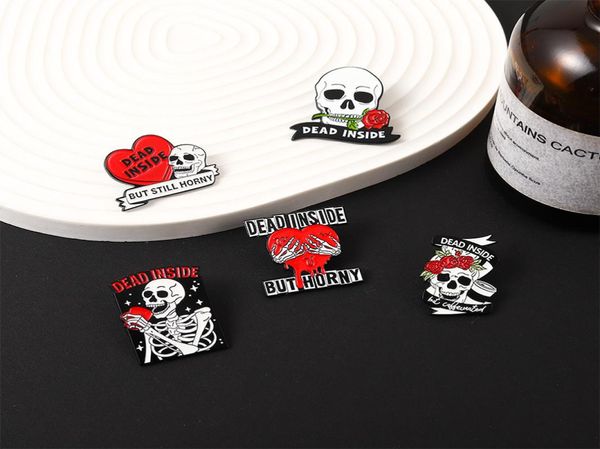 

dead inside but horny enamel pins custom skeleton rose heart brooches lapel badges gothic punk hiphop jewelry gift for friends1566139, Blue