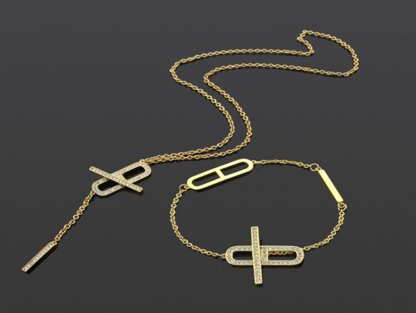 

luxury designer jewelry women necklace thin chains gold silver with diamond h couple bracelet necklace suits fashion retro ins sta2256367