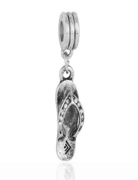 

20pcslot fashion tibet silver rhinestone beach slippers design alloy metal dangle diy charm fit european braceletnecklace low pr1351346, Bronze;silver