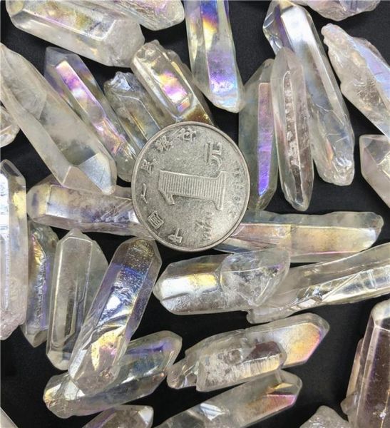 

6pc white titanium aura lemurian seed quartz crystal stones point specimen decoration quartz crystals3933002, Black