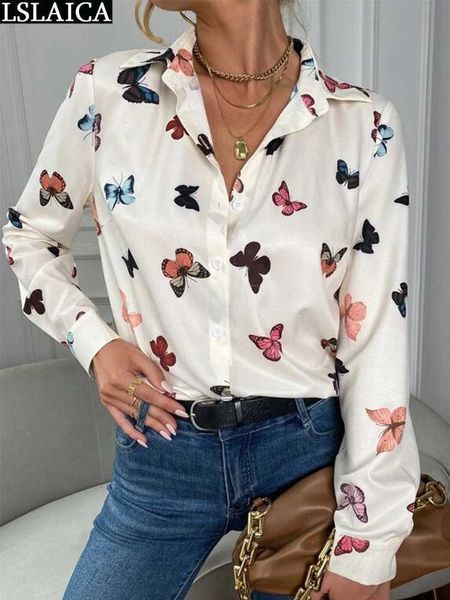 

women's blouses shirts butterfly spring clothes ladies 2023 print womens blouses elegant chic blouse s-5xl trend shirt woman fashion fe, White