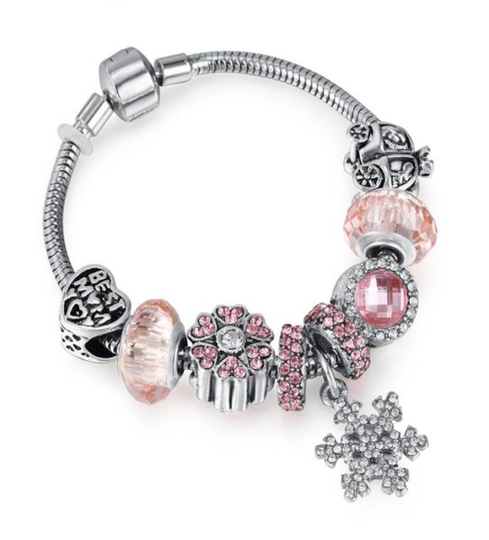 

fashion jewelry european women diy charm bracelet trendy crystal beads snowflake pendant silver plated copper bangle bracelets for6936941, Black