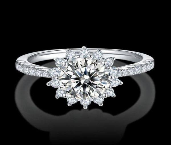 

cluster rings 1ct 65mm d color lab grown moissanite engagement ring 925 sterling silver for womenwith certificate can pass the t5873315, Golden;silver