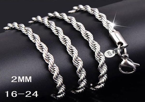 

925 sterling silver rope chain necklace for men 2mm women necklace 16 18 20 22 2430 inch fashion jewelry making diy accesor8656567