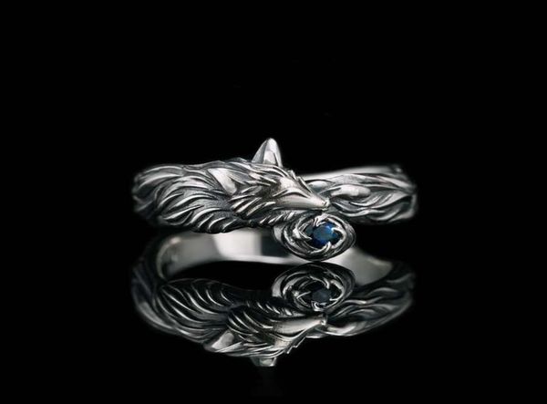 

vintage silver plated fox ring blue cz stone rings for men women punk gothic party jewelry gift whole3812747