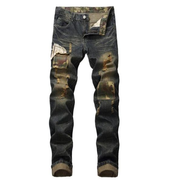 

men039s jeans the european and american high street ripped mens slim feet men leather folds locomotive stretch trousers4559607, Blue
