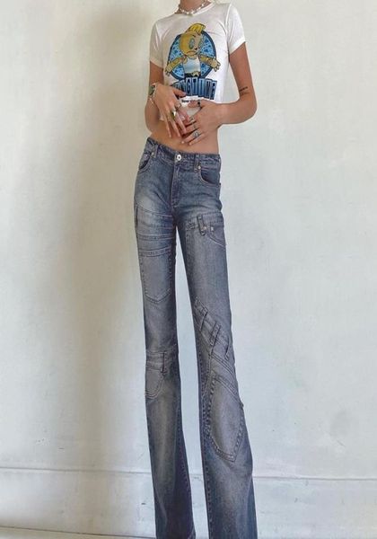 

women039s jeans bold shade soft grunge fashion asymmetric patchwork high waist skinny straight indie urban style women pants au7862419, Blue