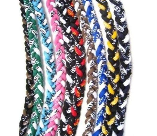

whole new arrival germanium titanium braided 3 ropes tornado necklaces for sports football baseball 18inch20inch 22inch8209149, Golden;silver