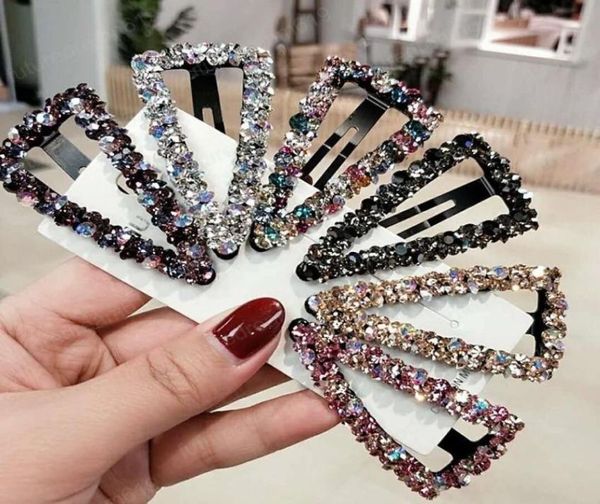 

women fashion metal hollow hair clip triangle rhinestones hairpin geometric hair claw crab barrettes girls hair accessories2669467, Golden;silver