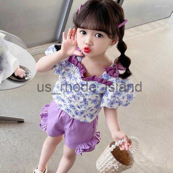 

clothing sets clothing sets 2-8y girl cute print t-shirts shorts 2pcs summer princess clothes toddler ruffles kids suits wz1133 x0712, White