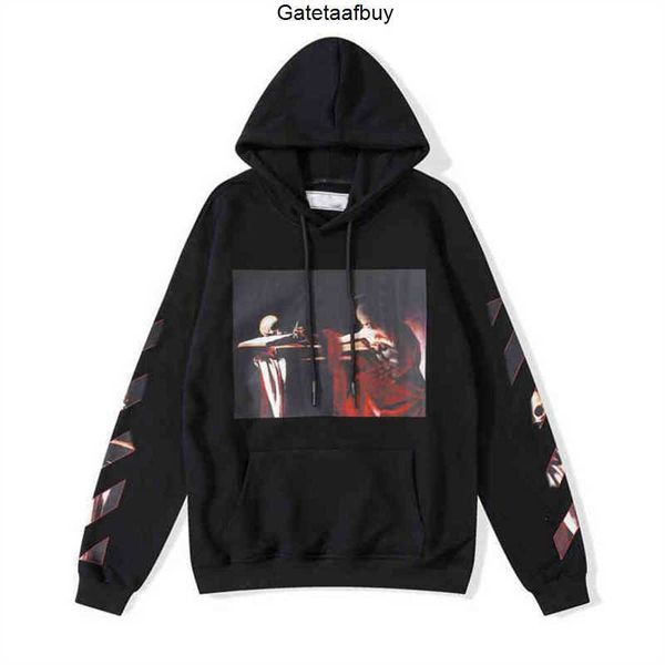 

2023 %60 off style trendy fashion sweater painted arrow crow stripe loose hoodie men's and women's coatjqm1off t-shirts offs white, Black
