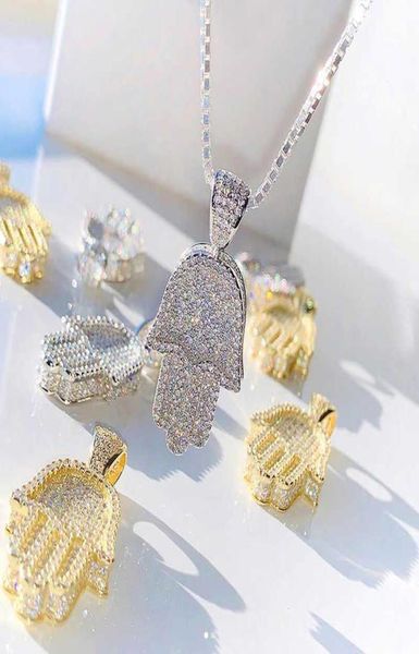 

hand of the angel fatima pendant choker hip hop full iced out cubic zirconia gold sliver color cz stone necklace women men 2106218904133, Silver