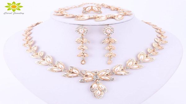 

simulated pearl jewelry sets for women pendant african beads crystal necklace earrings ring bracelet fine accessories3483707, Slivery;golden
