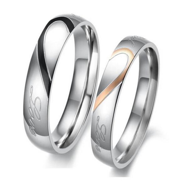 

heart shape matching ring colorfast stainless titanium steel rings silver cutting could separate couple rings wedding engagement r4083737