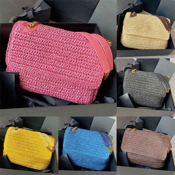 

niki medium chain bag in straw woven weaving bags leather luxury designer niki baby flap crossbody high fashion shopping tote wallet open ba
