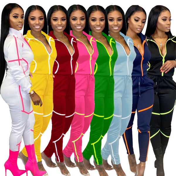 

women's two piece pants women's autumn two-piece fashionable sportswear colorful cube long sleeve sports suit lapel women's t, White