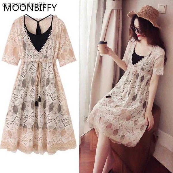 

new summer expectant mother casual dress puff sleeve loose maternity dress two piece pregnant women clothes l230712, White