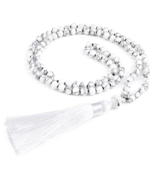 

pendant necklaces fashion white tassel long necklace 6mm 108 beaded natural stone black line turquoises handmade mala women men je9864904, Silver