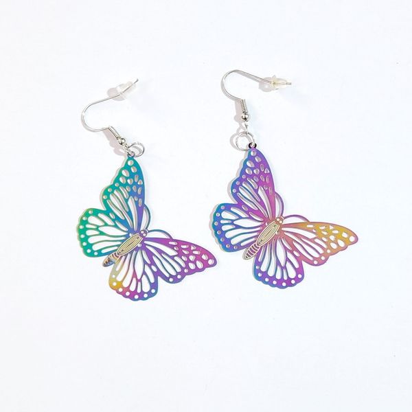 

european and american fashion personality illusion metal butterfly pendant earrings with bohemian style accessories for women's earring, Golden;silver