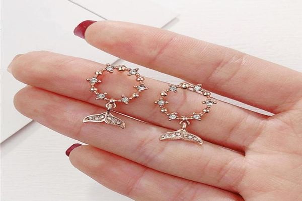 

stud fishtail earrings crystal earring geometric mermaid for woman korean bijoux party jewelry gifts whole2787010, Golden;silver