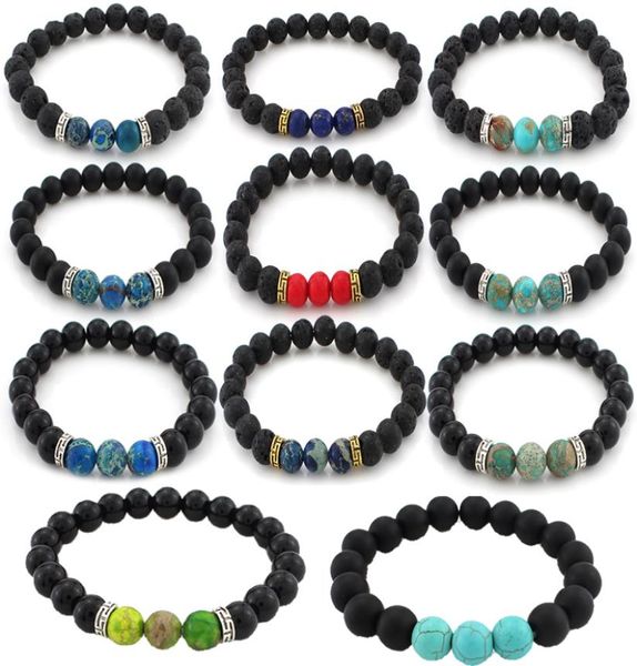 

natural lava stone bracelets essential oil diffuser 7 chakra yoga energy stretch bracelet bangle for men women jewelry gift kimter1011507, Golden;silver