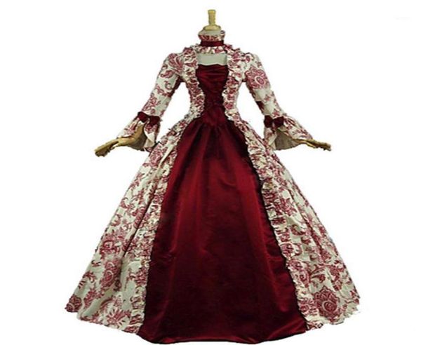 

latest s5xl woman vintage medieval dress party elegant princess costumes victorian bell sleeve floral evening dresses13498593, Black;red