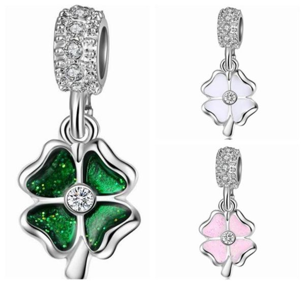 

20pcslot fashion silver plated enamel four leafs clover design alloy metal diy charms fit european braceletnecklace low pe8702581, Bronze;silver