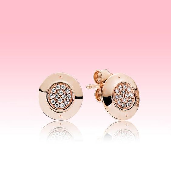 

luxury rose gold plated stud earring with original box for 925 sterling silver cz diamond pave disc earring for women girls9870829, Golden;silver