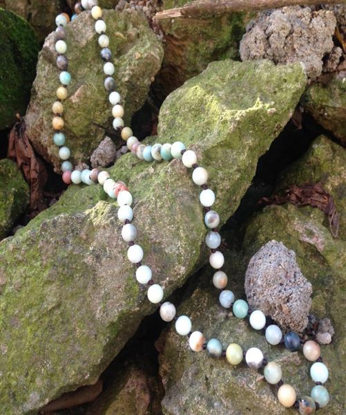 

st0261 christmas gift boho jewelry 8mm amazonite stone making 32 inch long knotted beaded necklace for women9967666, Silver