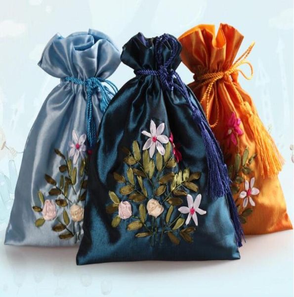 

ship 20pcs handmade 1721cm embroider brocade brocart bag jewelry bags candy beads bags wedding party gift bags7232476, Pink;blue