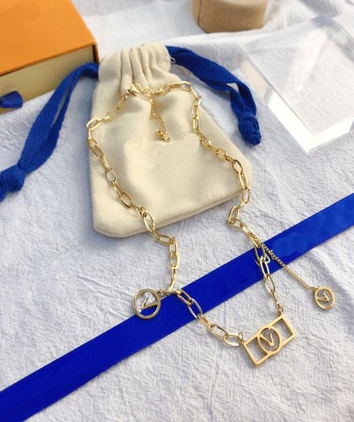 

fashion women 18k gold plated stainless steel necklace designer necklaces choker letter pendant chain crystal rhinestone wedding j5394985, Silver