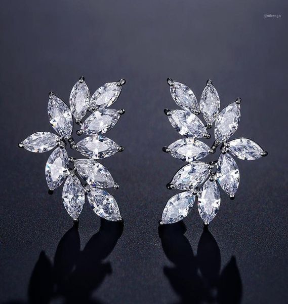 

uilz neweat 14cm size cubic zirconia leaf stud earrings for women fashion crysyal bridal wedding jewelry drop ue223314758037, Golden;silver