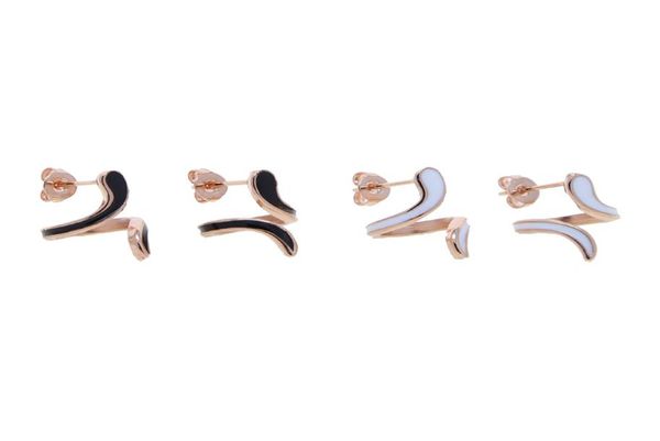 

2021 wholesale factory price enamel white black color lovely shape stud earring for women cute girl wedding party gift jewelry7035233, Golden;silver