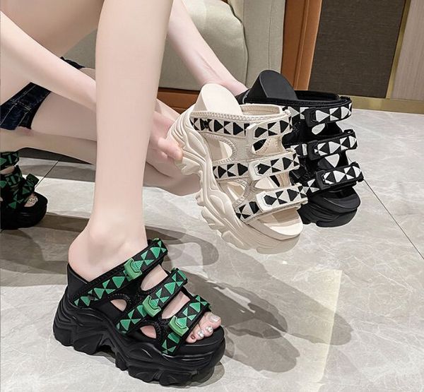 

fashion summer women sandals peep-toe wedge platform sneakers woman heels thick bottom sandal new casual beach flip flops, Black