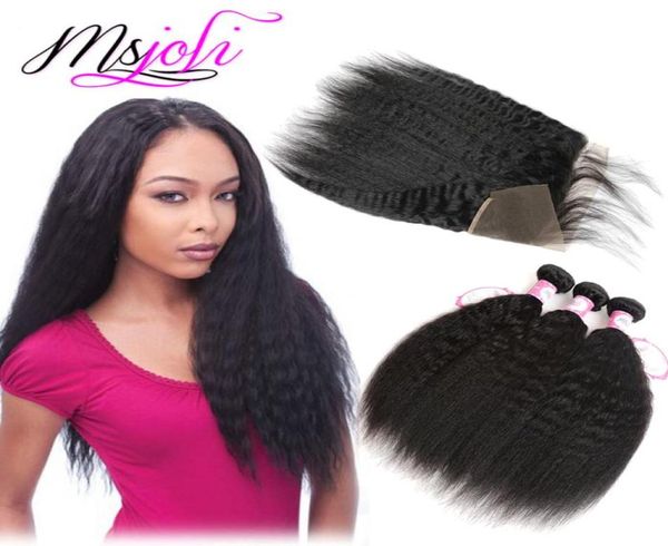 

peruvian human hair wefts with closure 13x4 frontal unprocessed natural hair ear to ear kinky straight yaki hair weave 3 bundles f1767243, Black;brown