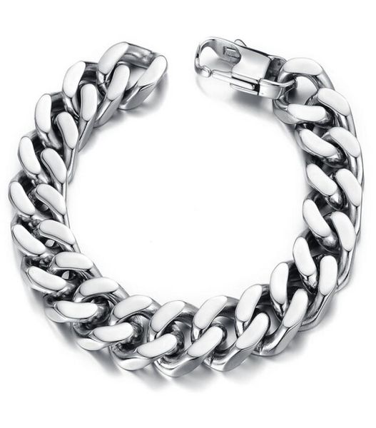 

101214mm curb cuban stainless steel bracelet mens chain clasp link bracelets silver tone jewelry gift promotion6240500, Black
