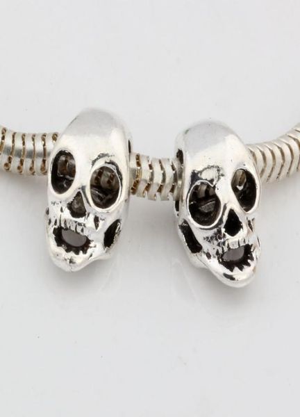 

100pcs antique silver alloy skull big hole spacer bead for jewelry making bracelet necklace diy accessories 15x9mm8775982, Bronze;silver