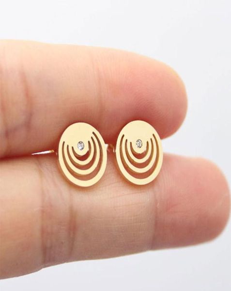 

new whole 10 pair custom stainless steel earring geometric round earrings circles girls kids ear studs birthday gift jewelry t3726021, Golden;silver