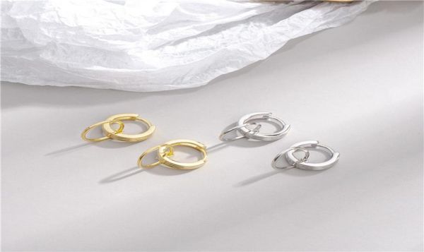 

100 925 sterling silver hoop earring women039s jewelry with box double circle design gold plated wedding stud ear9532683, Golden;silver