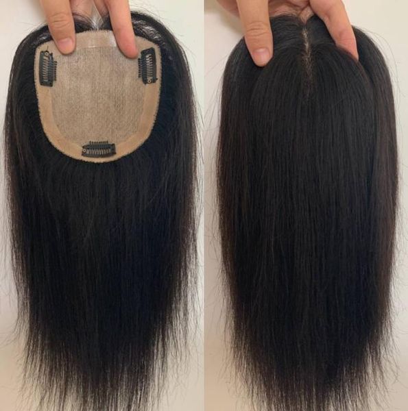 

5x6inch slik base human hair er for women natural black color clip in toupee 120 density2891013, Black;brown