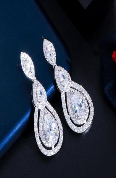 

dangle chandelier shiny white cubic zirconia water drop earrings for brides wedding evening party costume jewelry accessories c2007728, Silver