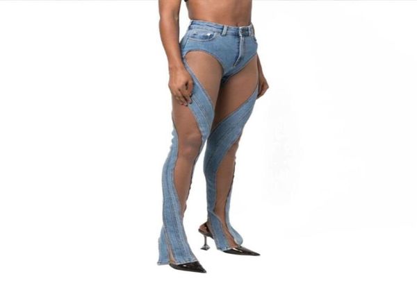 

european and american jeans women spiral hollow design splicing split denim trousers femme casual pants w2857760485, Blue