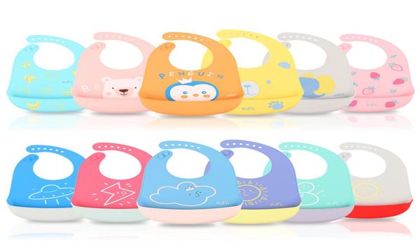 

23 styles silicone pocket baby bib adjustable baby silicone bibs cartoon printed infants waterproof lunch bib newborn feeding burp2388116
